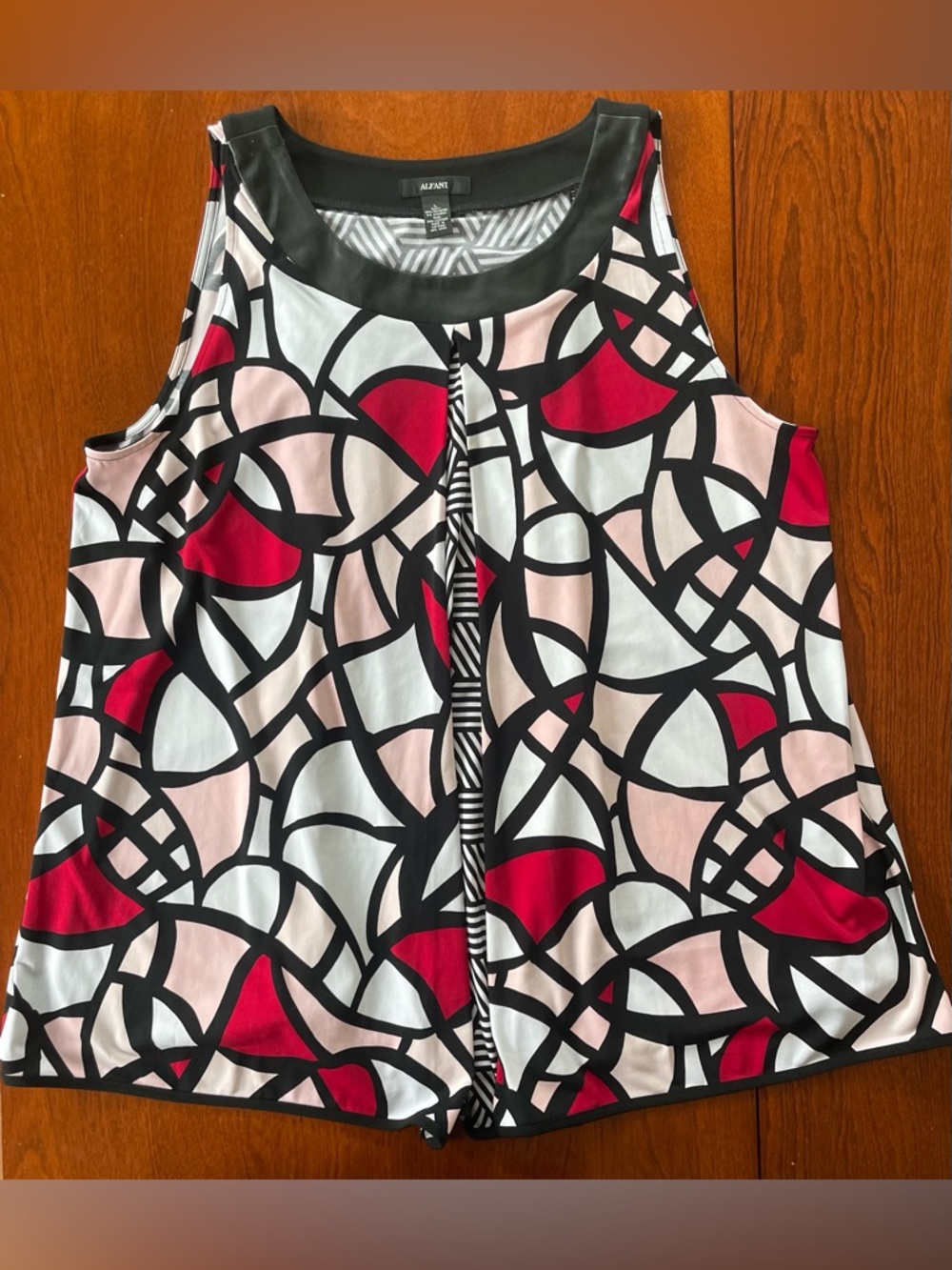 Alfani Black Top with Pink and White Graphic Accents